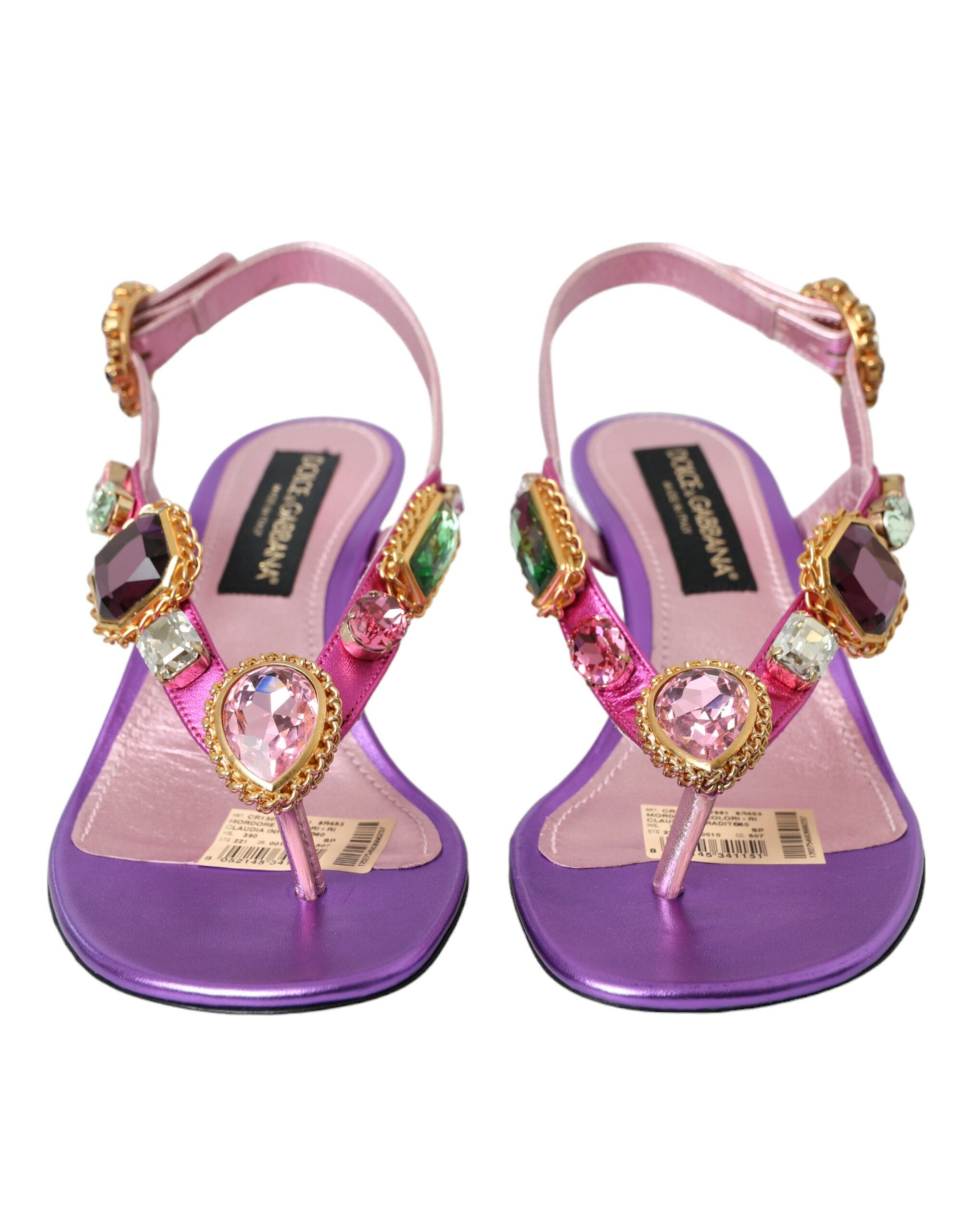 Dolce & Gabbana Multicolor Crystals Slingback Sandals Shoes